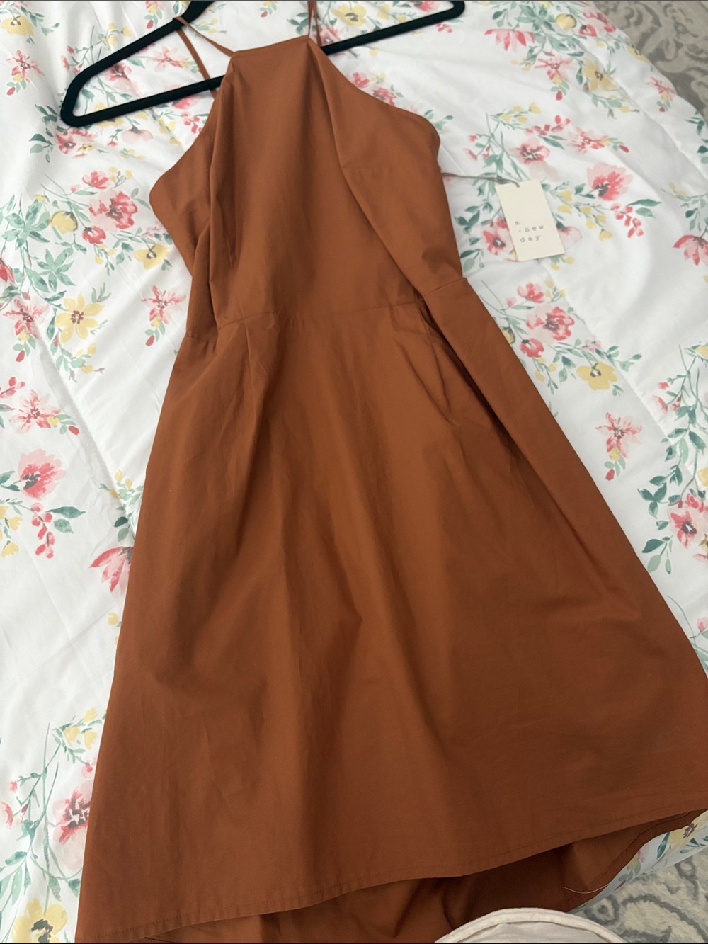 a new day Rust Brown Asymmetrical Halter Midi Dress